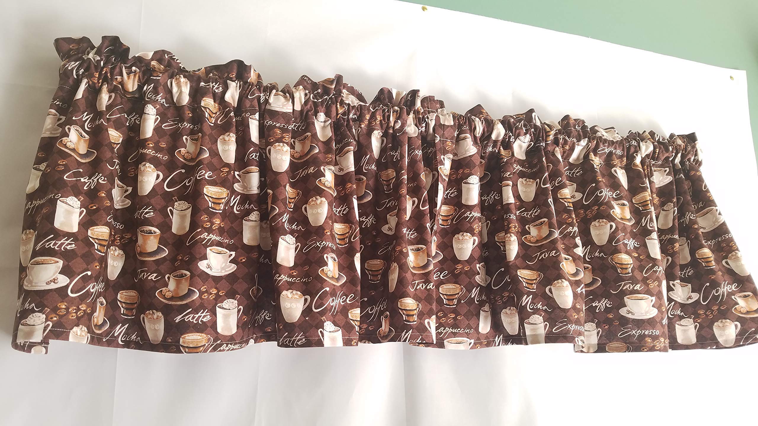 Brown Kitchen Curtain with coffee words motif