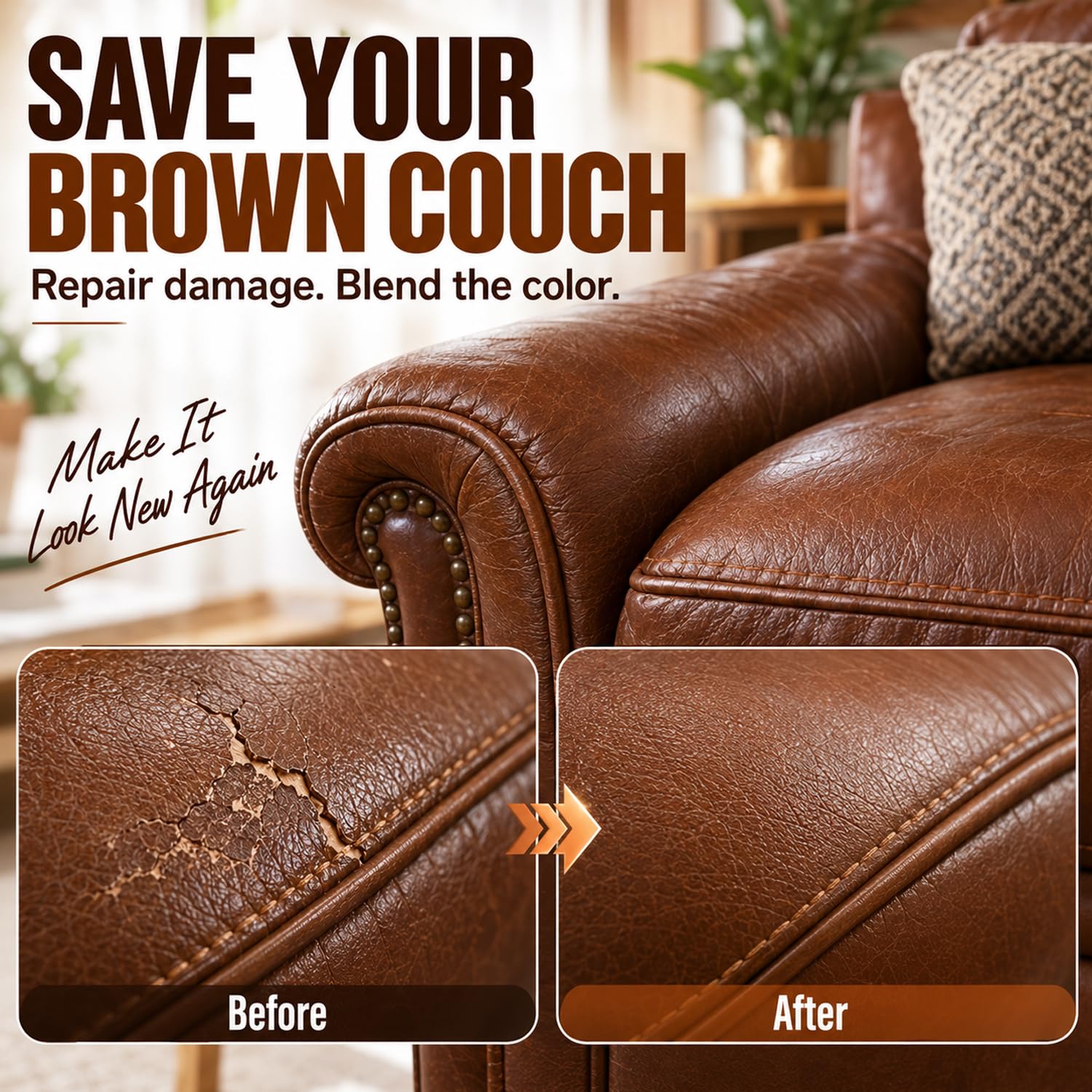 Brown Leather Repair Kit for car seat vinyl surfaces