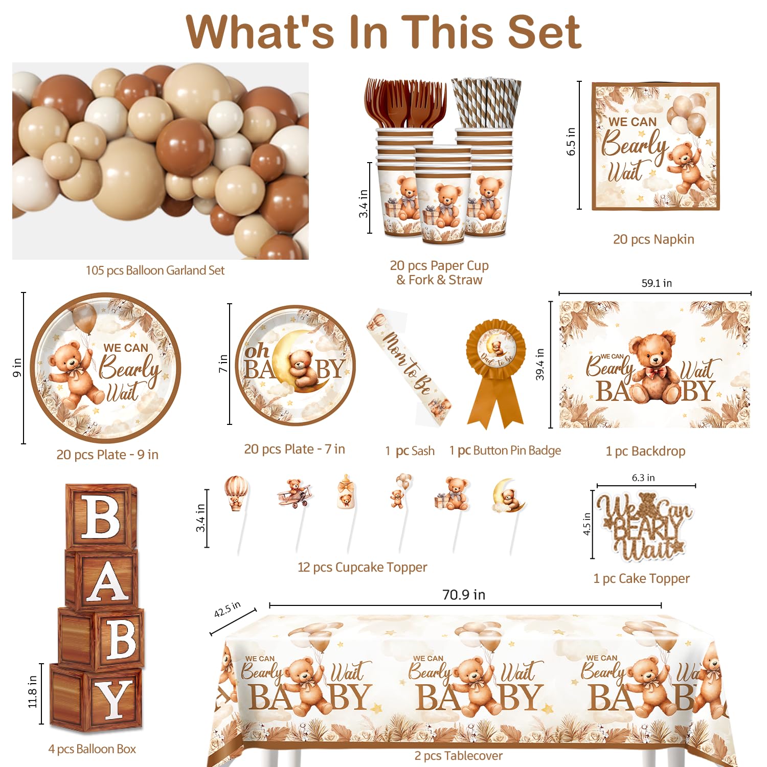 Brown Netural Balloon Arch Kit components