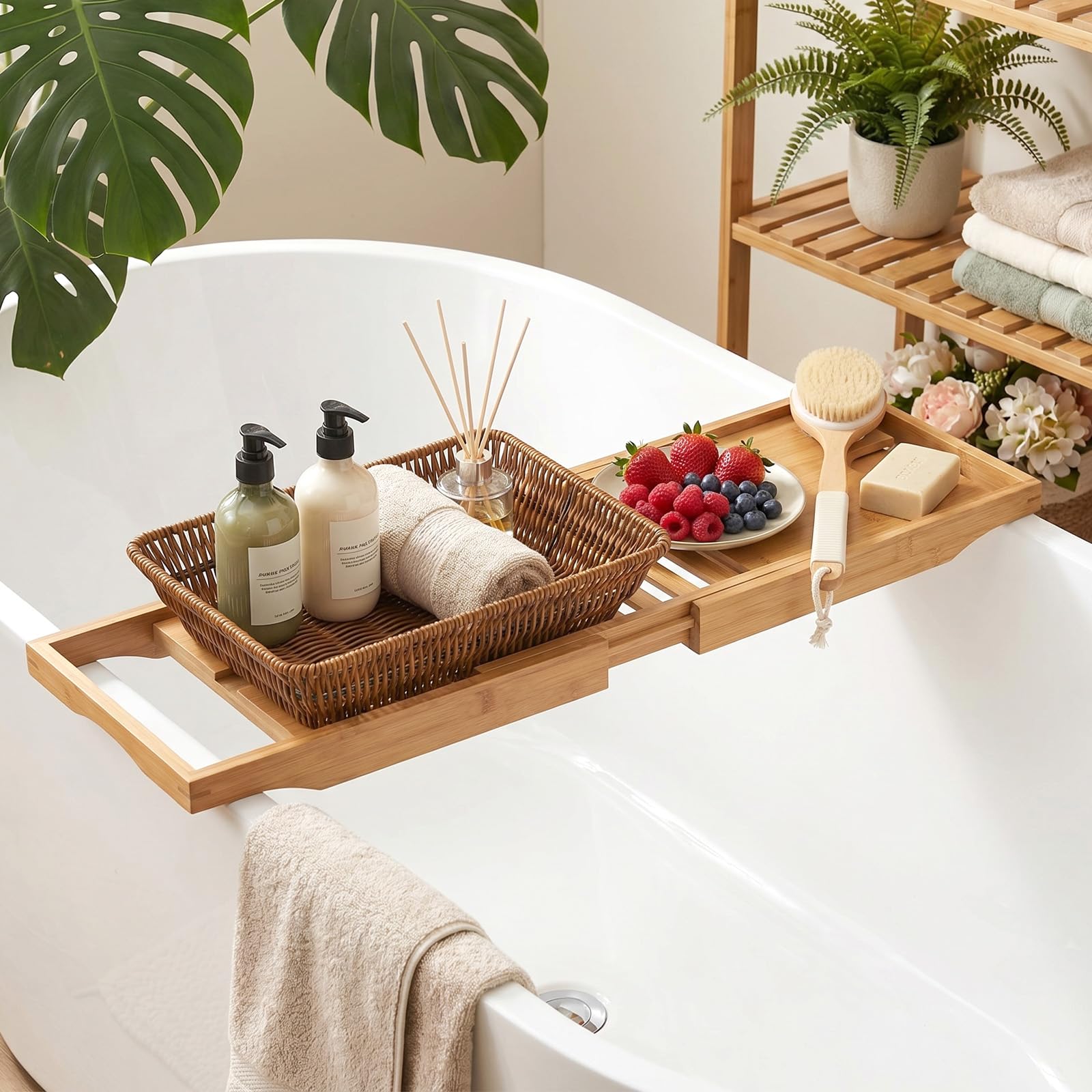 Rectangular rattan display basket for snacks or toiletries with sturdy construction