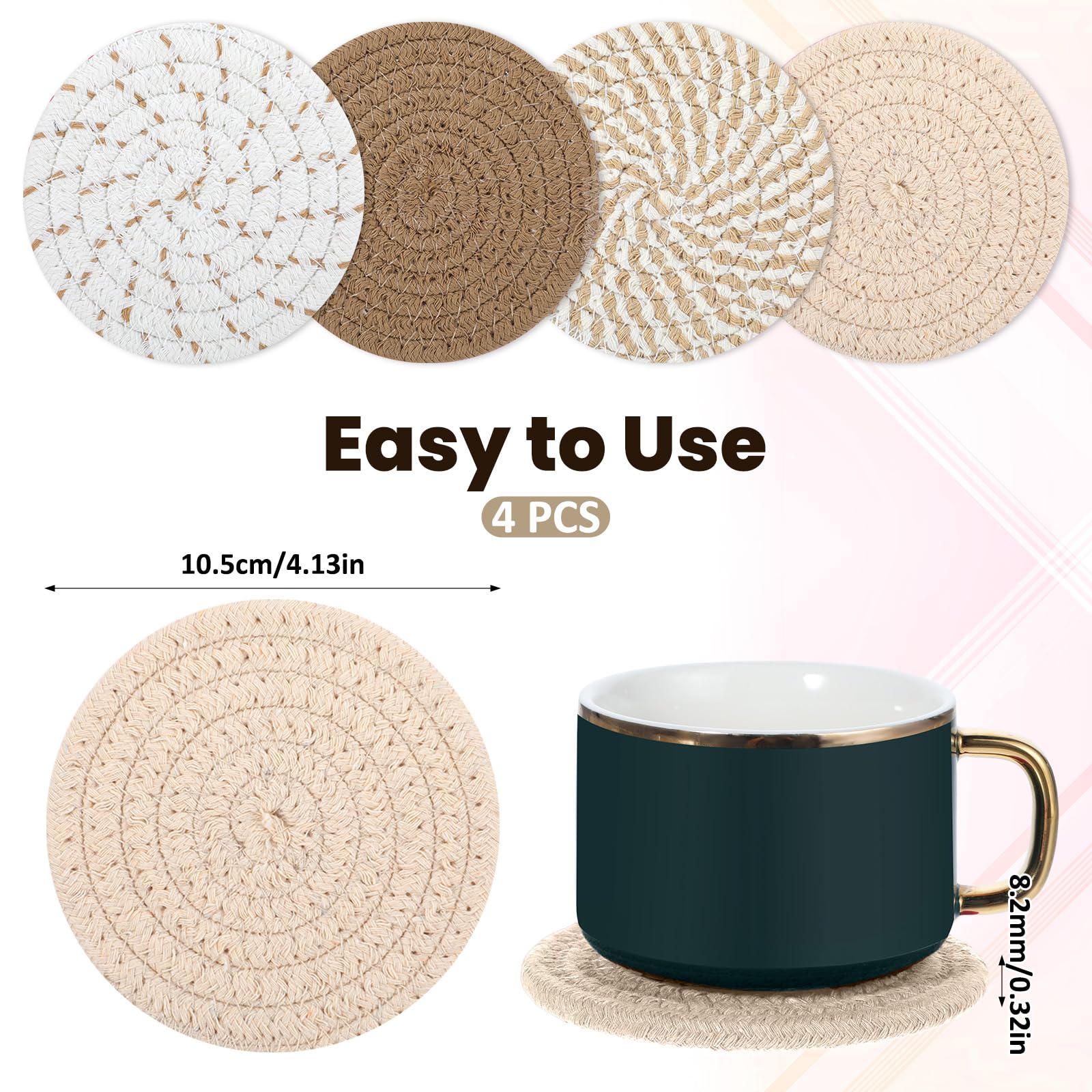 Brown woven coasters 4.13 inch diameter for desk