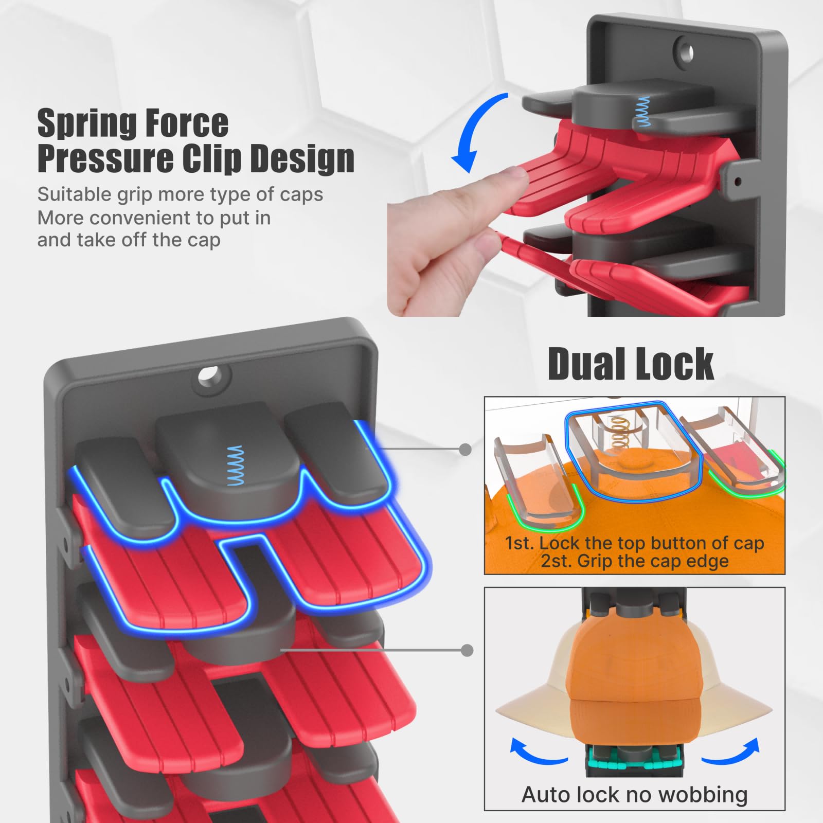 Two pack BRUBEQO hat organizer with spring clips