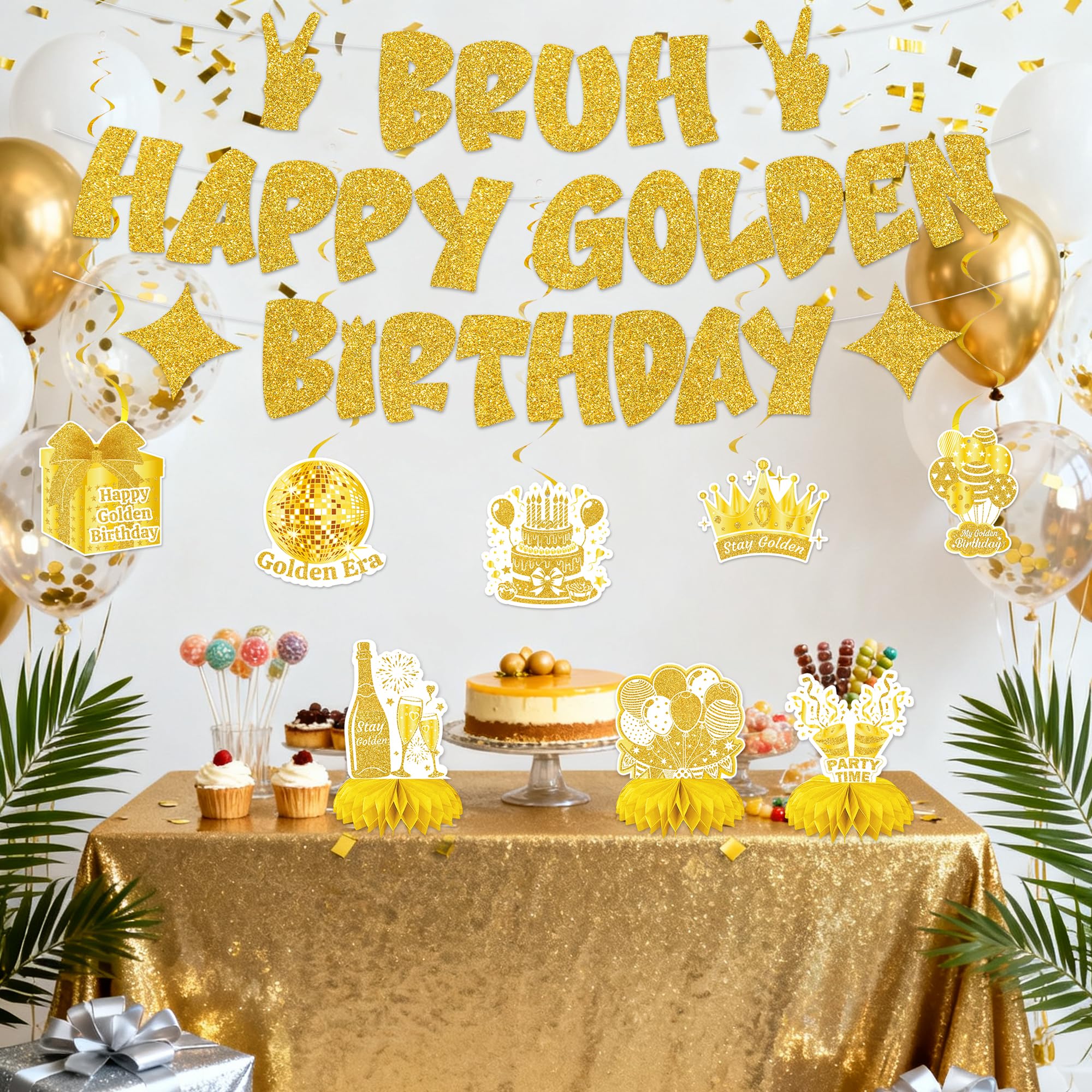 Thickened cardstock banner from Bruh golden birthday decorations