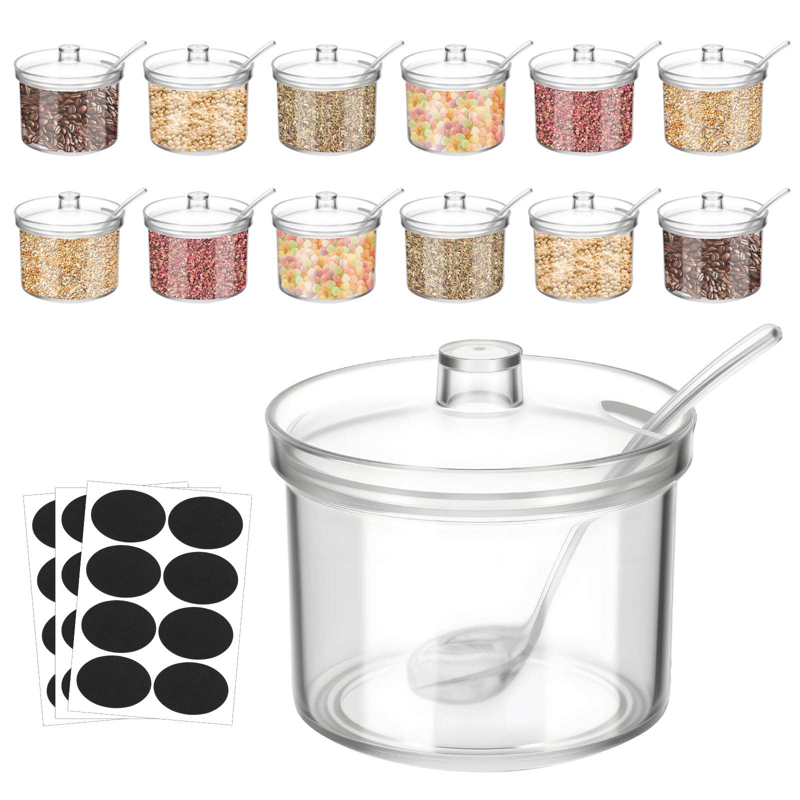 Bruislard 12 piece acrylic sugar containers with lids and spoons