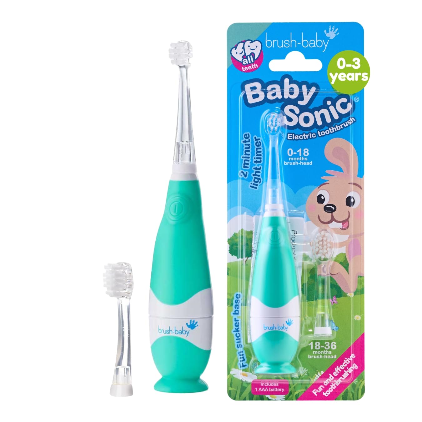 brush-baby BabySonic teal infant toothbrush with soft bristles