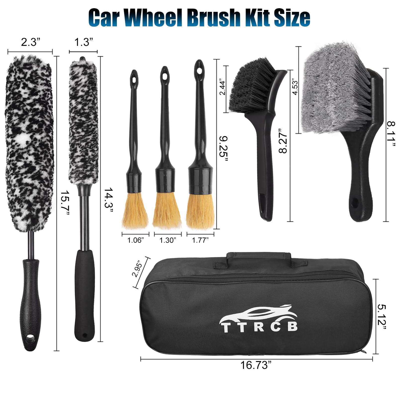 Storage bag included for organizing wheel and tire brushes