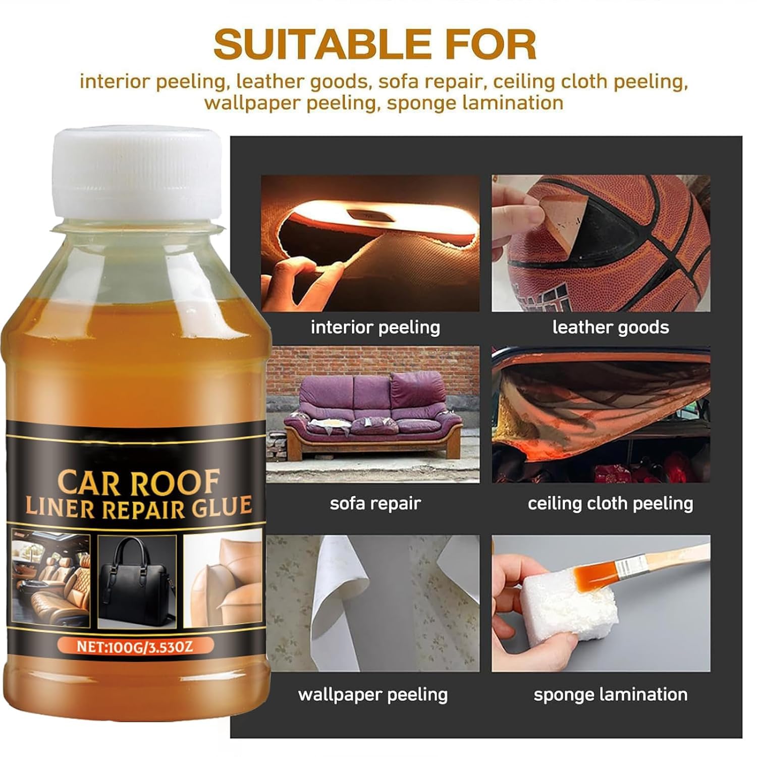 Universal automotive interior glue for headliner and fabric repairs