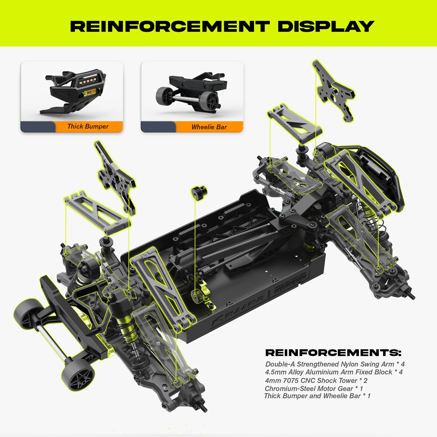 Thickened front and rear bumper with nylon swing arm