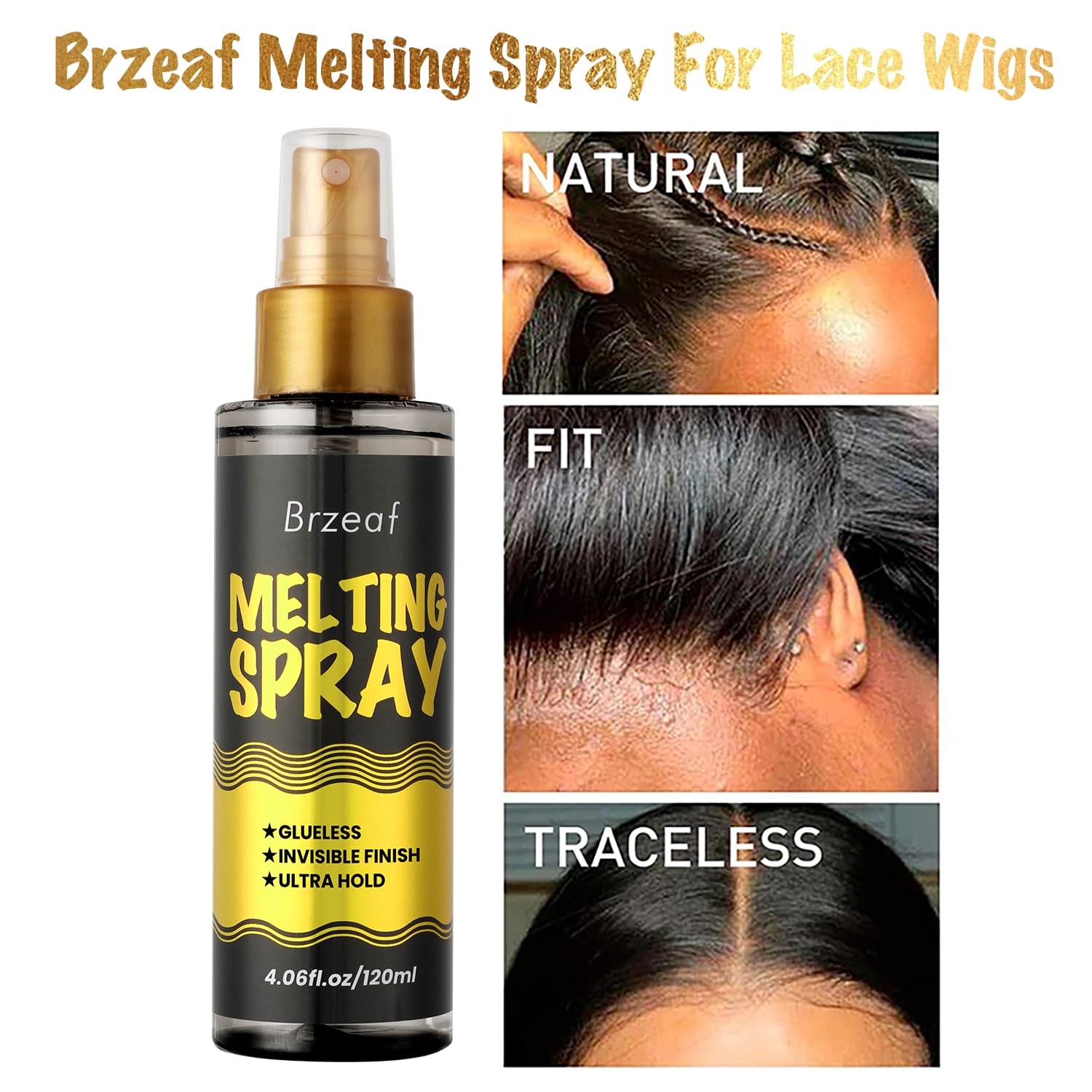 Brzeaf holding spray for lace wig applications