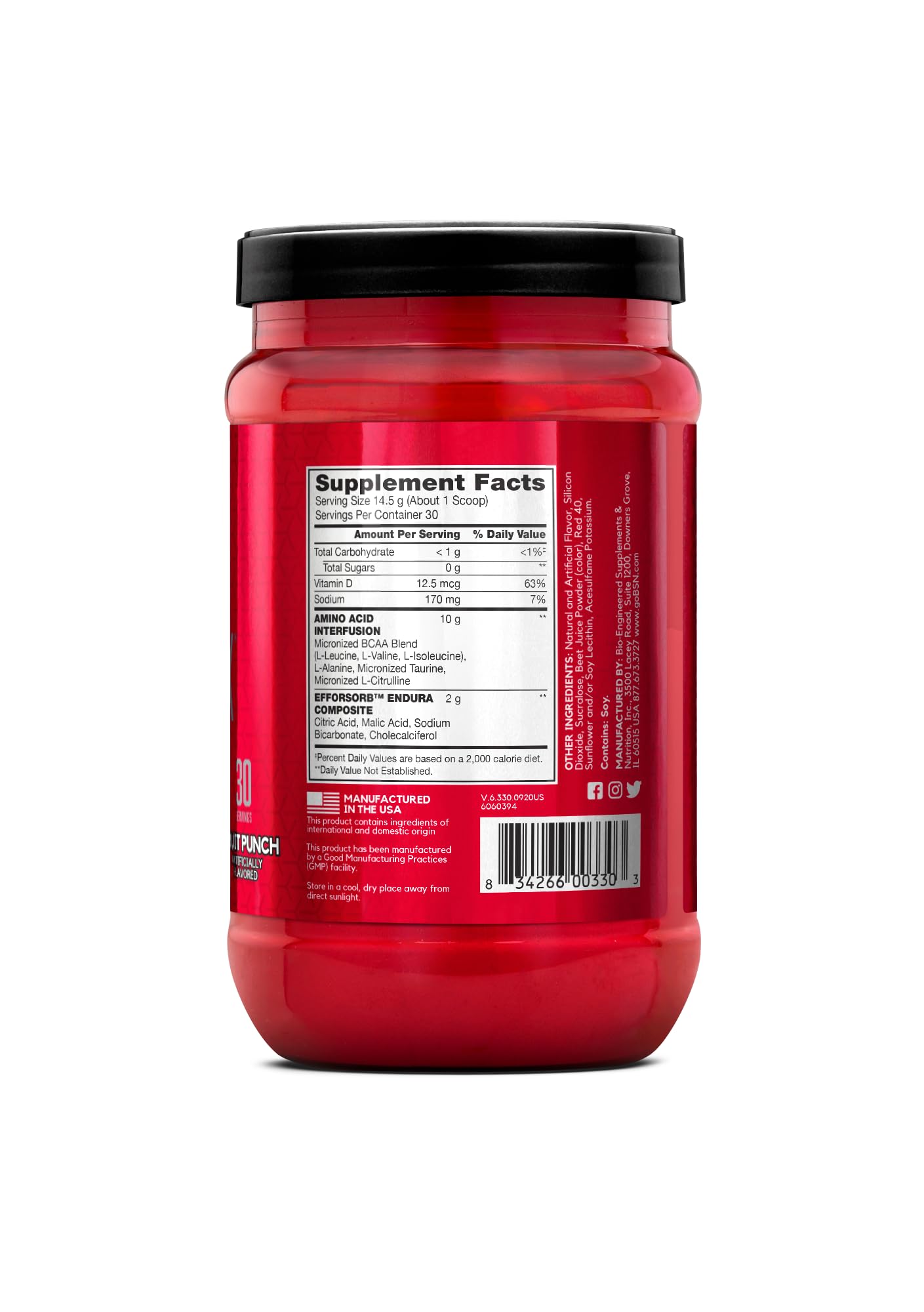 BSN Amino X BCAAs packaging nutrition facts