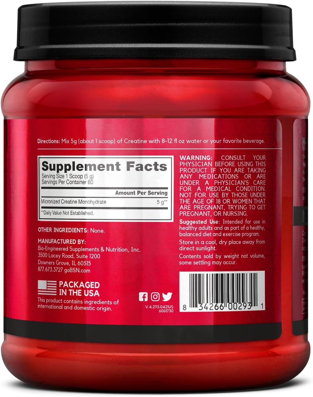 bsn micronized creatine powder unflavored for shakes