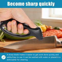 Close up of BTKOSHLE black knife sharpener with ergonomic handle