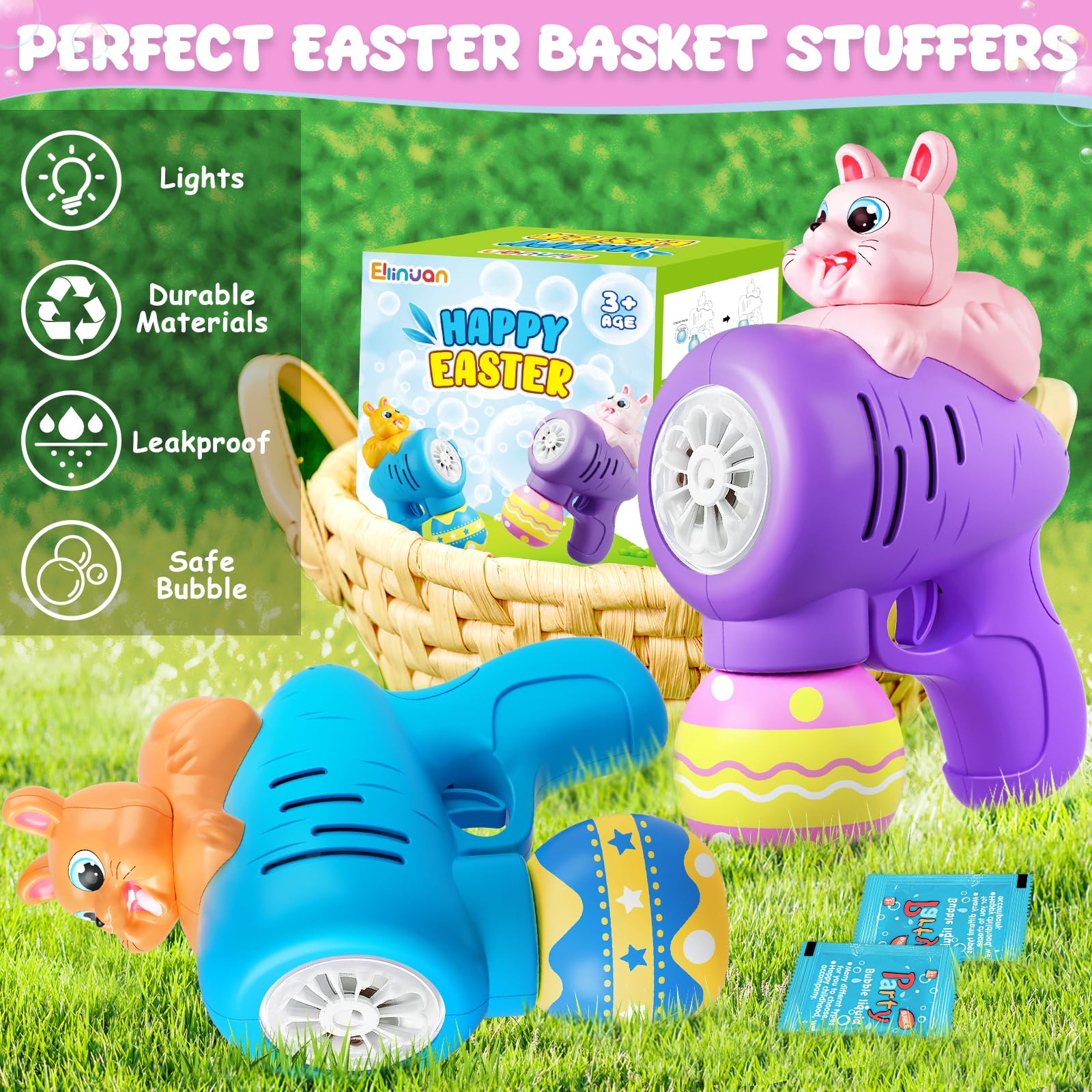 Easter basket filler bubble gun set with 8 replacement bubble bags