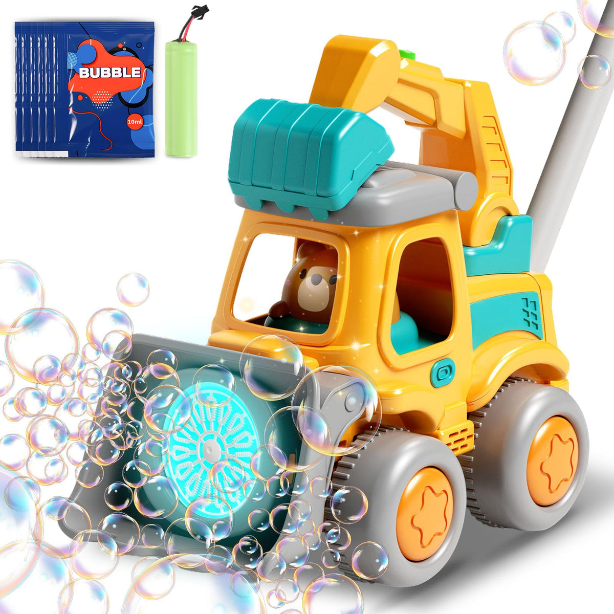 CreatiMachi Bubble Lawn Mower for Kids product photo with bear driver excavator design