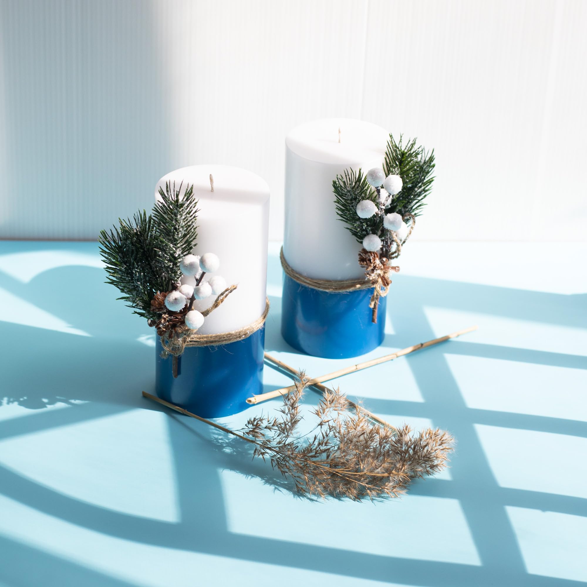 Festive Christmas decor candles in red green white