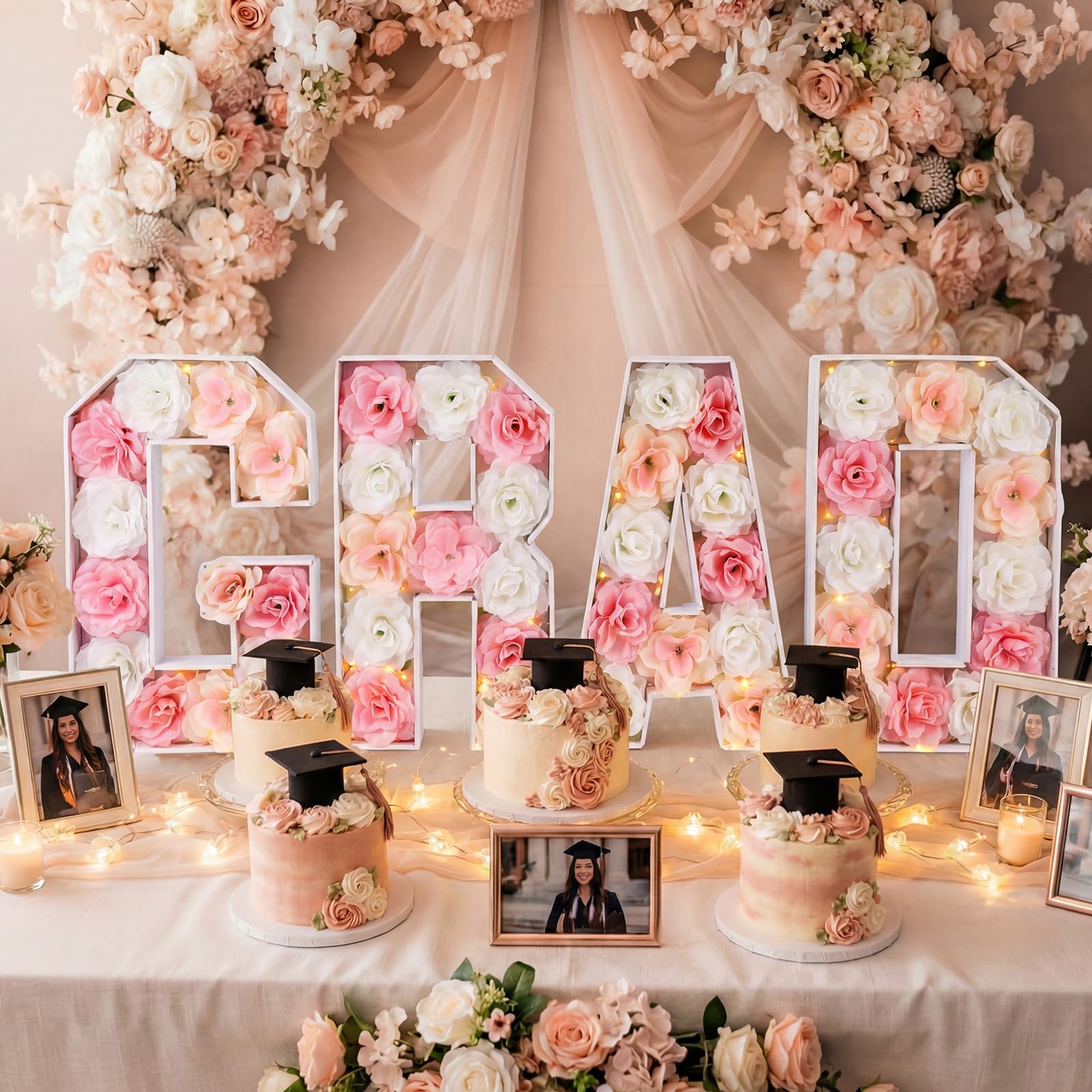 Pink grad letter board foam with flowers illustration