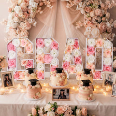Pink grad letter board foam with flowers illustration
