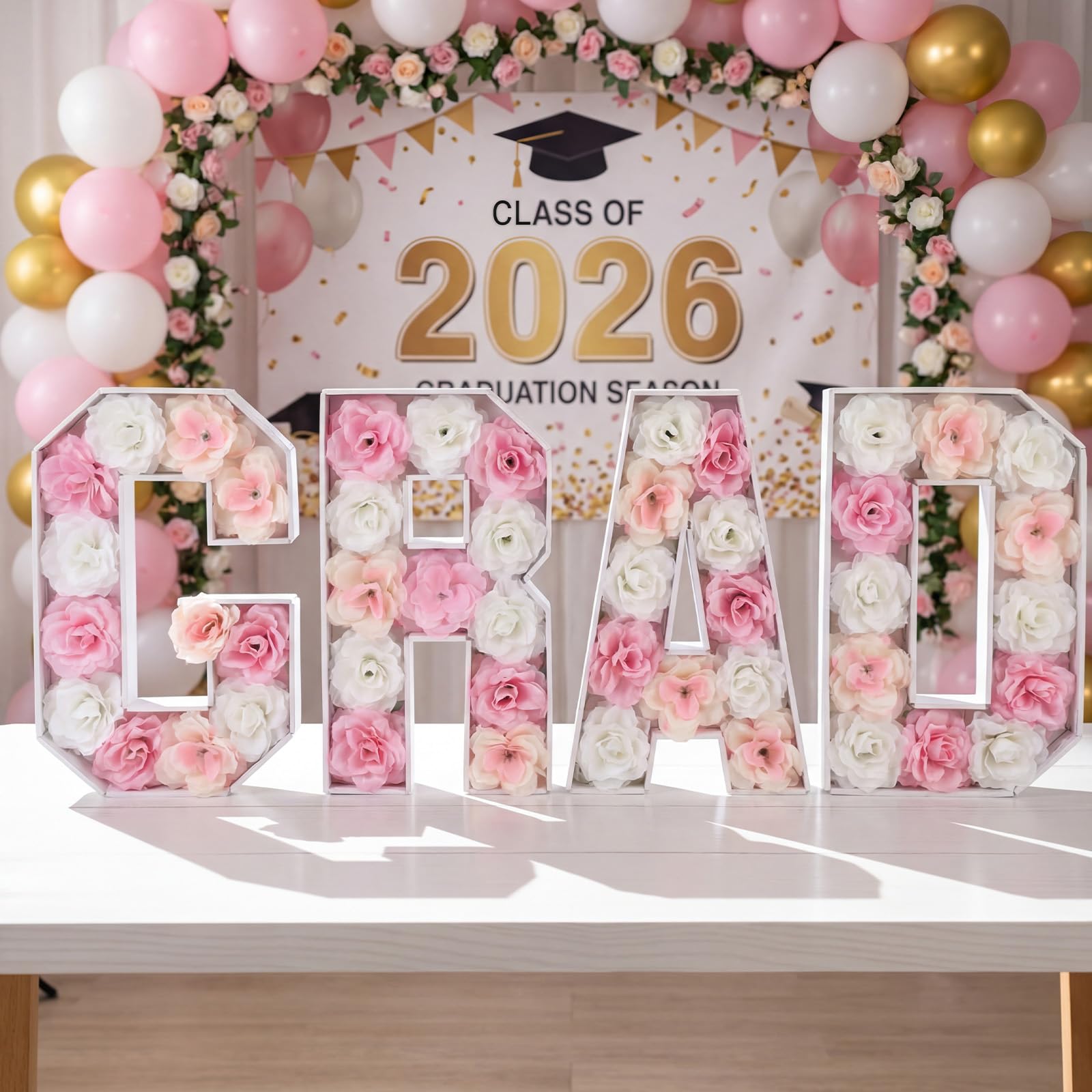 Bucherry pink 15.7 inch grad letters foam board centerpiece