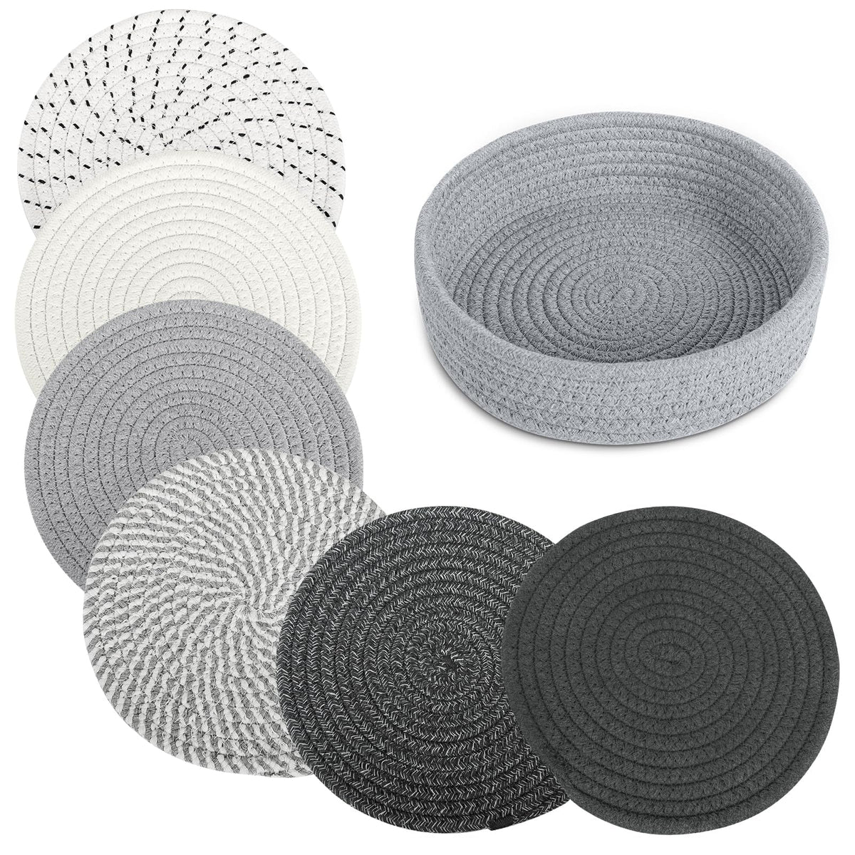 BUEDM 8 inch trivets with cotton pads and basket