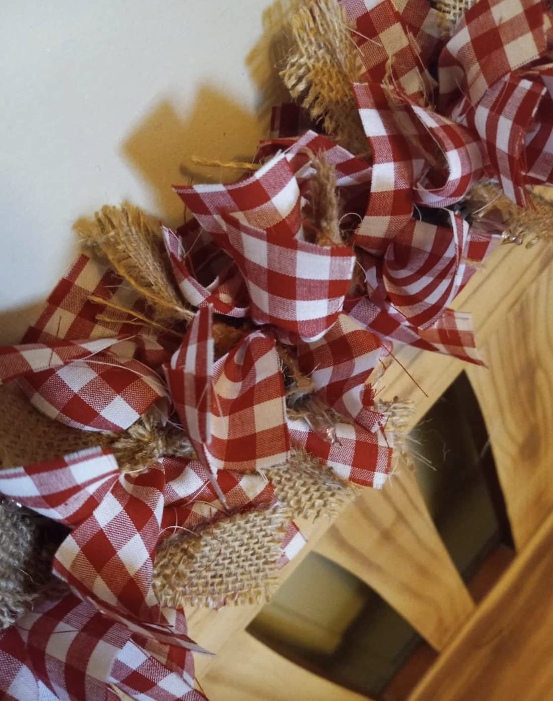 Red and White buffalo check burlap garland for year round decor
