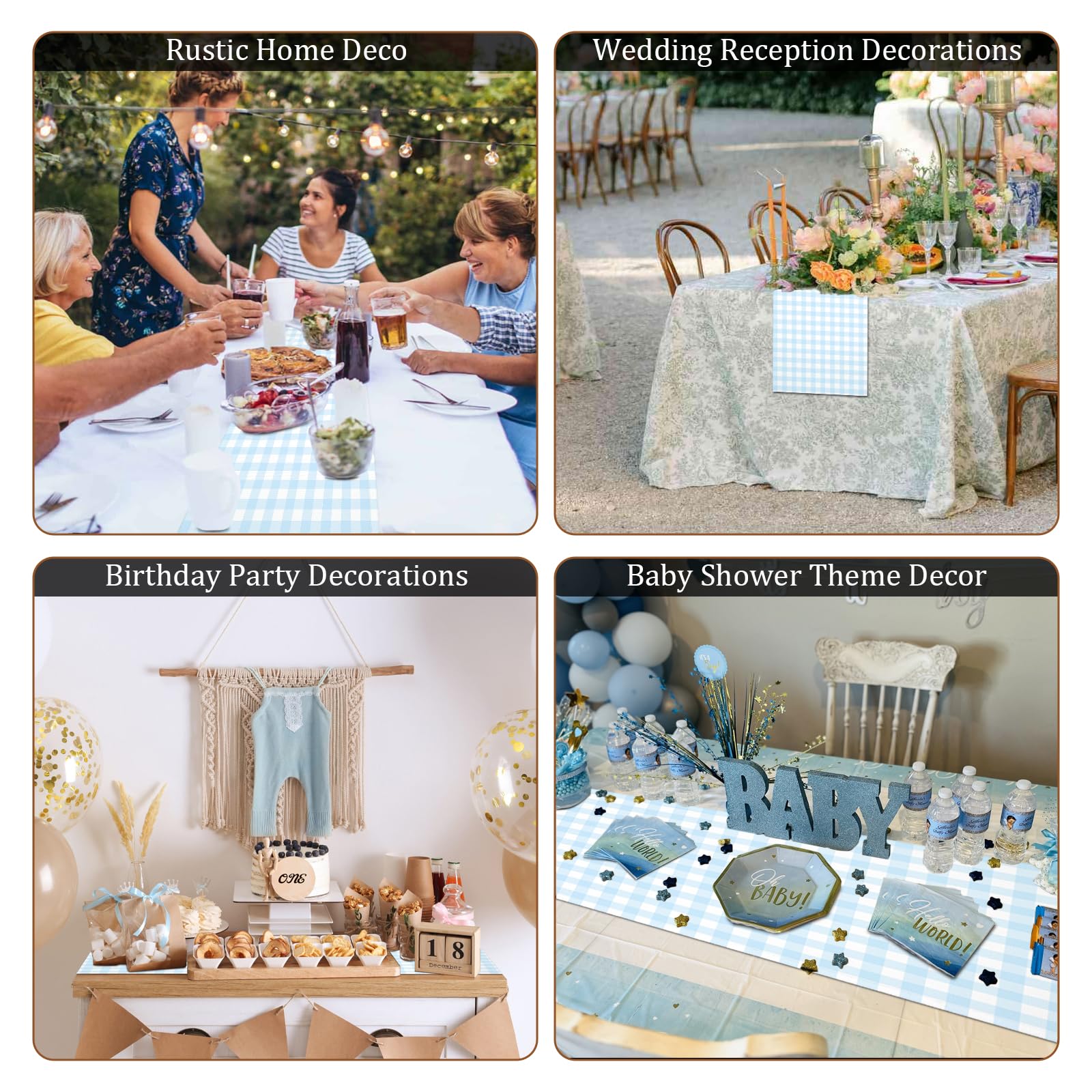 Light blue and white gingham decor for parties 71x13 inches