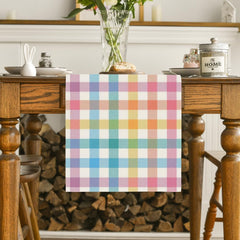 Close-up of 100% spun polyester fabric on Easter table runner
