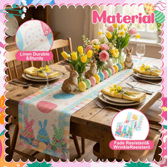 Buffalo plaid Easter runner with bunny eggs decor linen