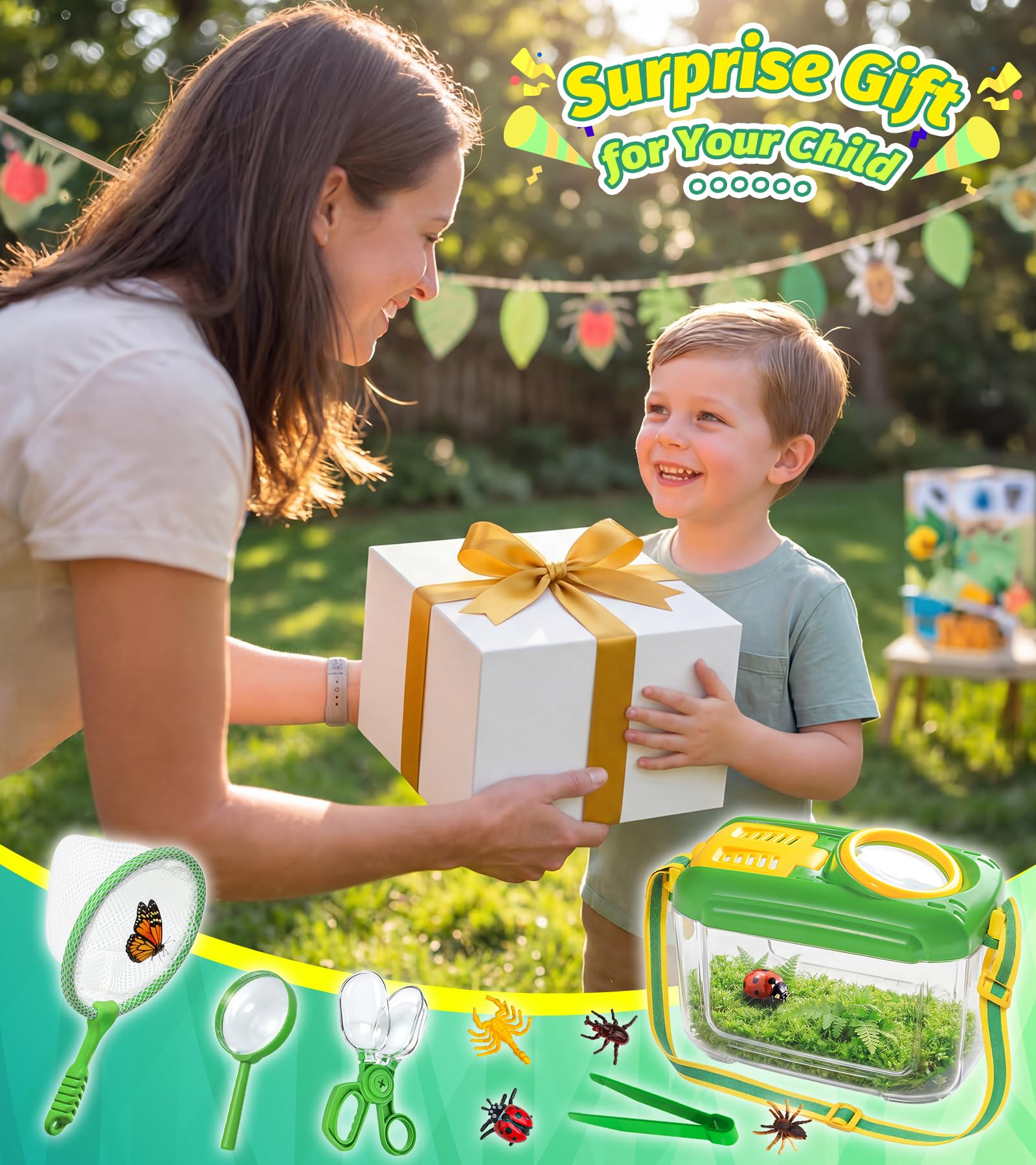 Bug habitat with adjustable strap for outdoor use