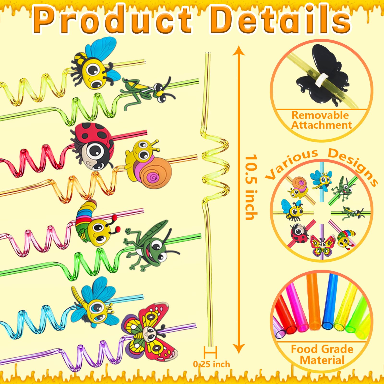 Curly twisty straw designs for insect themed party decorations