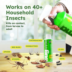Indoor outdoor pest spray applied to bathrooms bedrooms kitchens