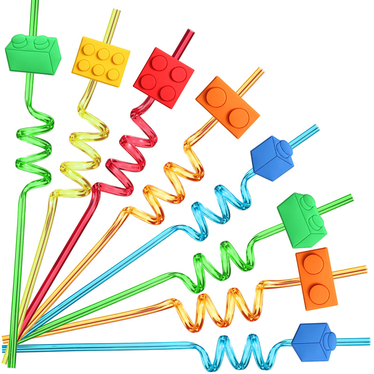 Building Blocks Party straws with red brick block pattern