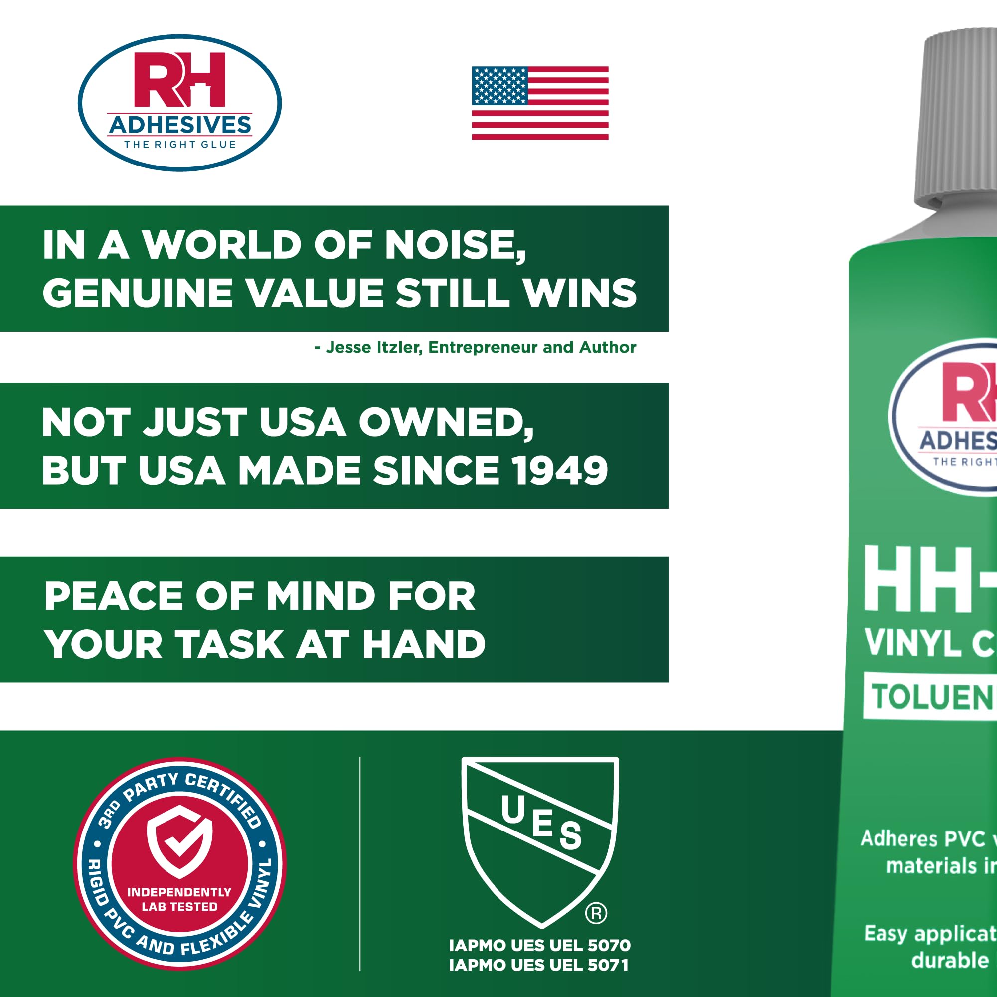 Made in USA by RH Adhesives Acton MA