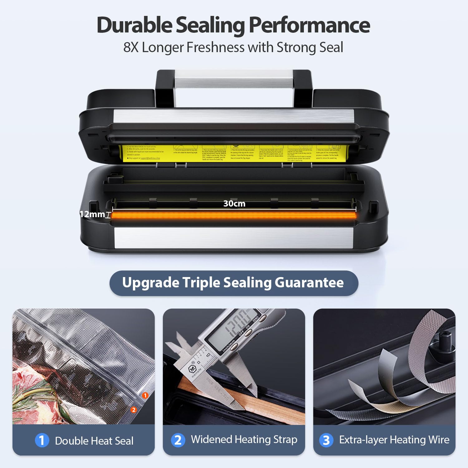 Built-in roll storage and bag cutter feature