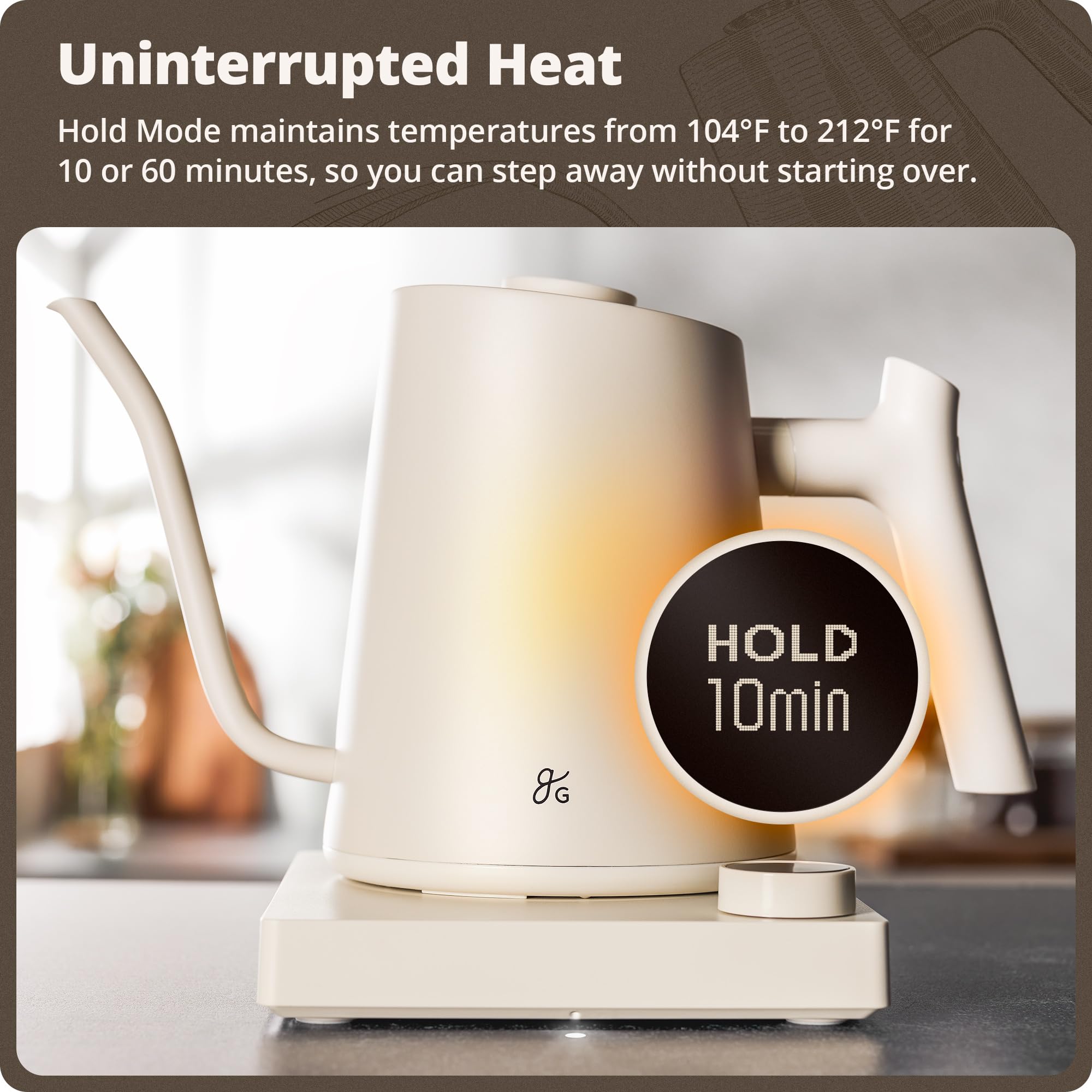 Audible tone option and auto-off feature on kettle