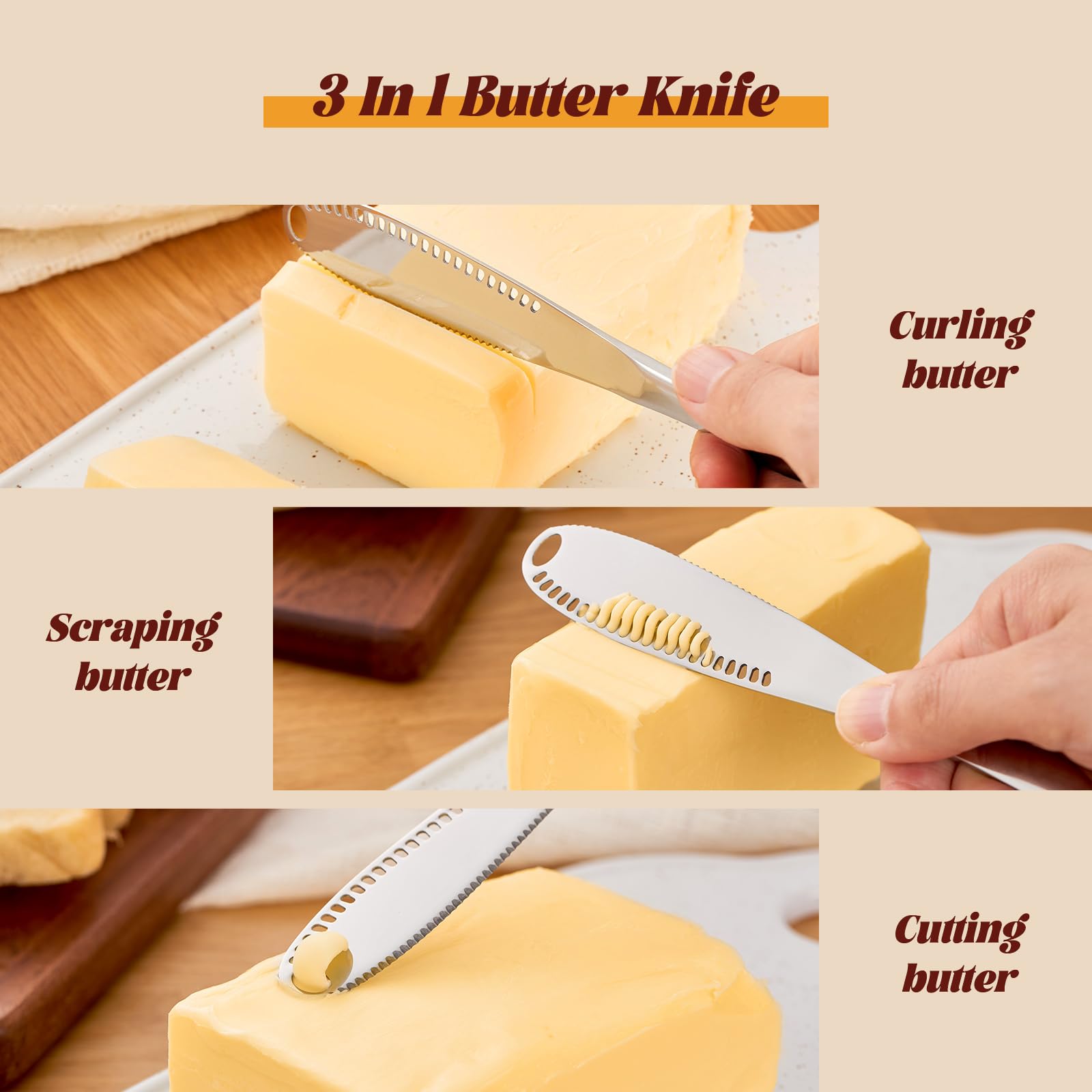 Stainless steel butter knife with serrated edge