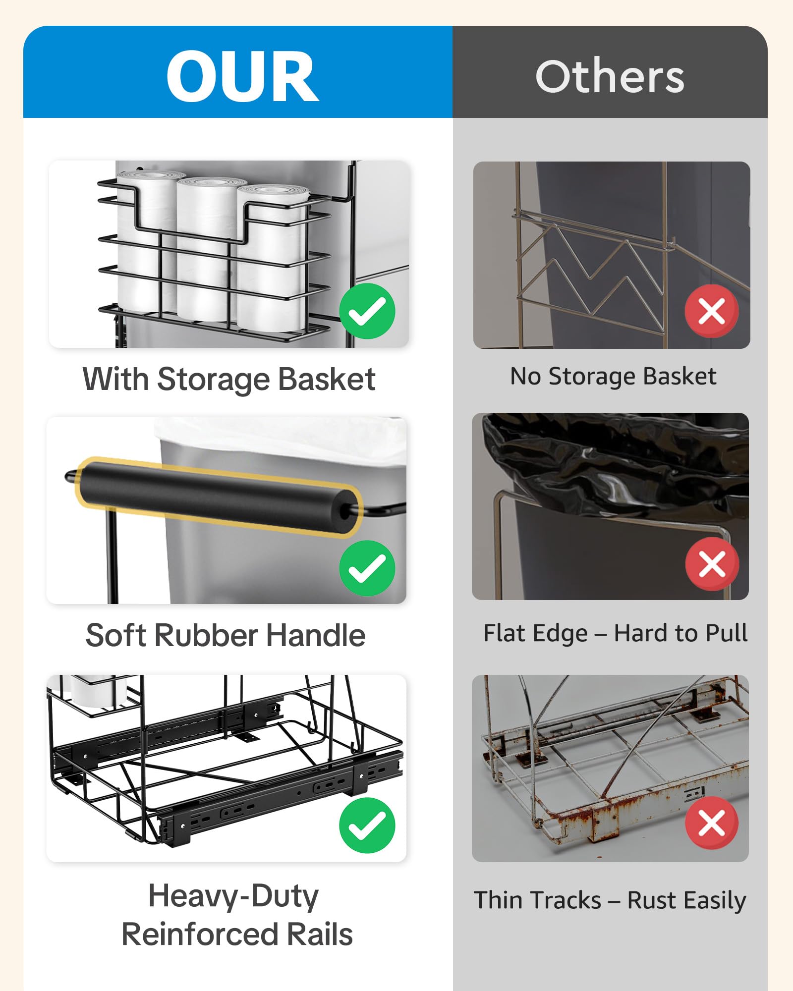 Quiet ball-bearing rails for smooth under cabinet operation