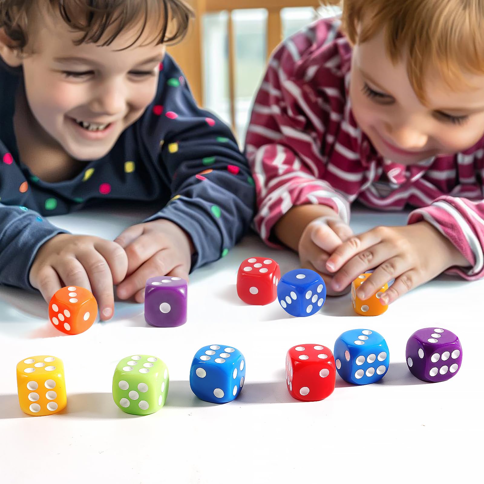 Reusable storage box with colorful dice set