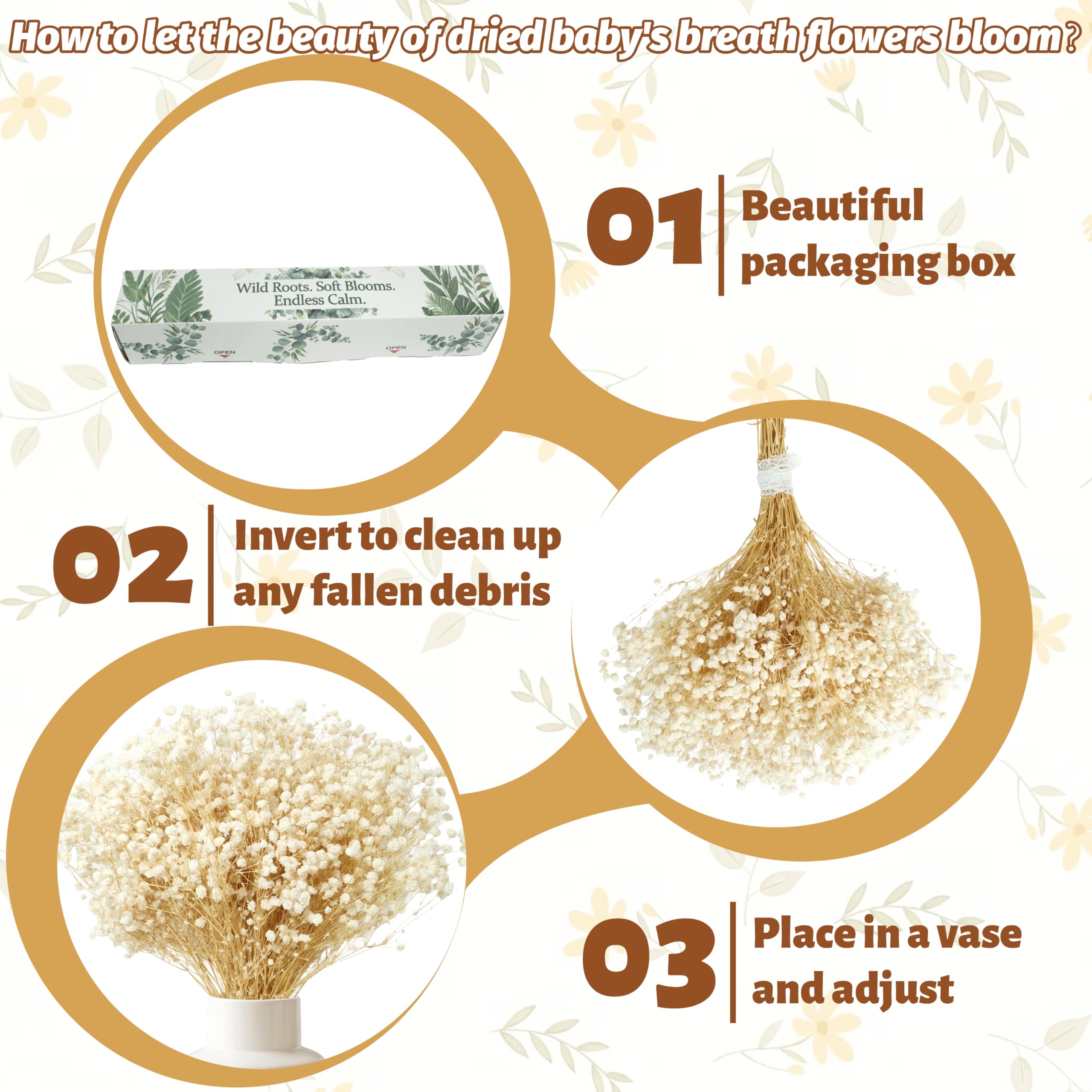 Natural air-dried baby's breath requires no water or sun