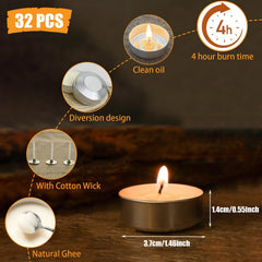 Unscented smokeless tea lights made from natural ghee wax with cotton wicks