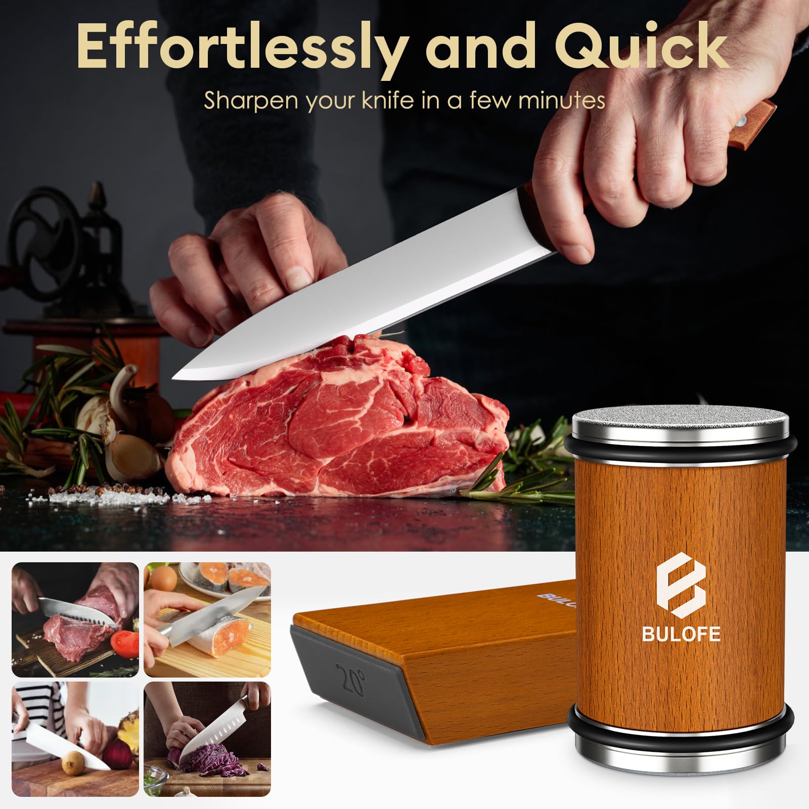 Rolling knife sharpener kit with magnetic holder