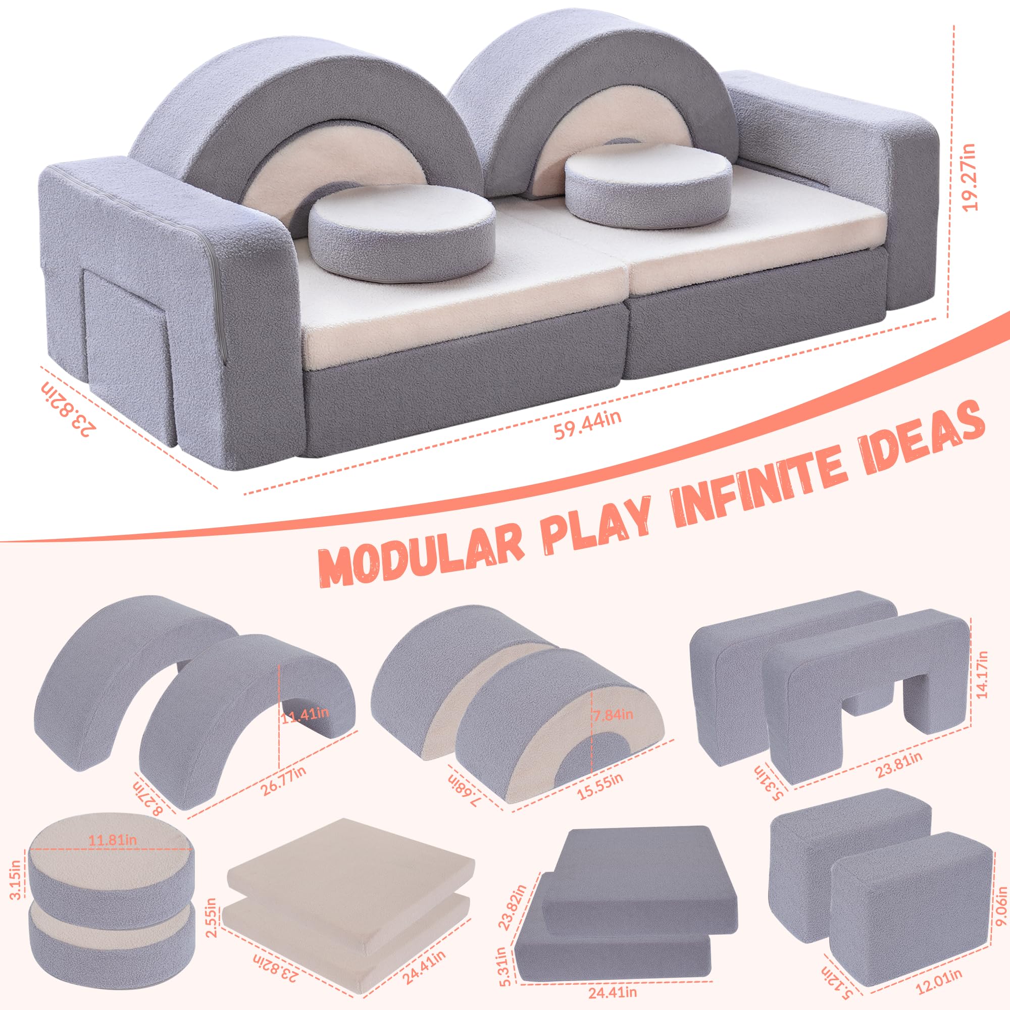 modular play couch velvet cover components