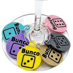 Bunco Dice Wine Glass Charms set of 6 in assorted colors for stem glasses