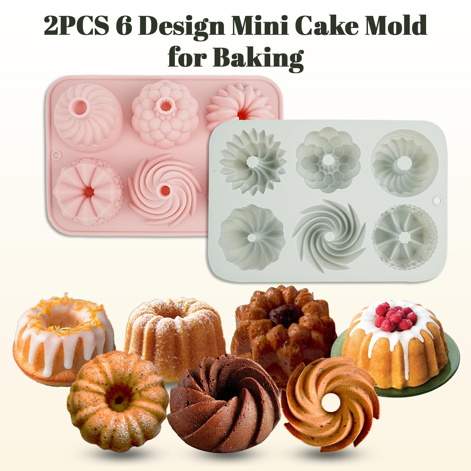 Gray and pink mini bundt pans in package