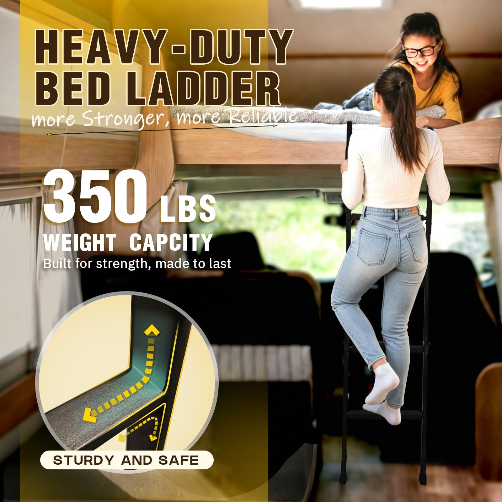 bunk ladder supports up to 350 lbs in rv camper