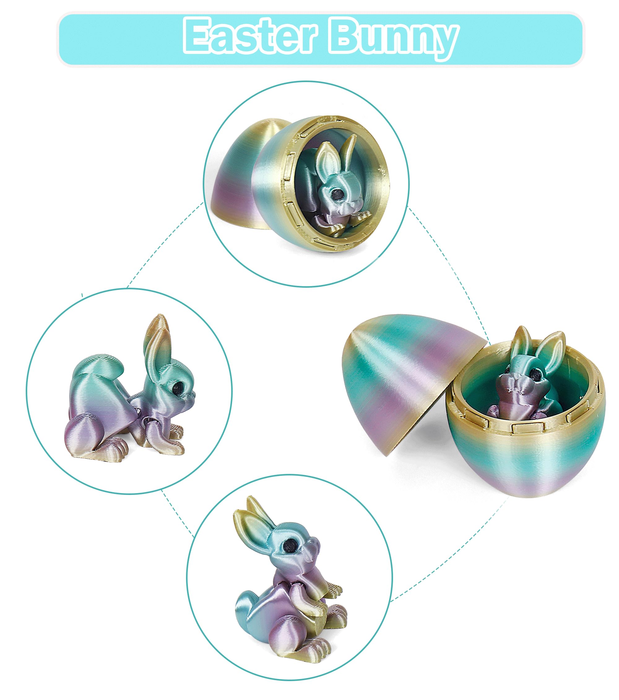 Articulated rabbit fidget toy inside bunny egg packaging