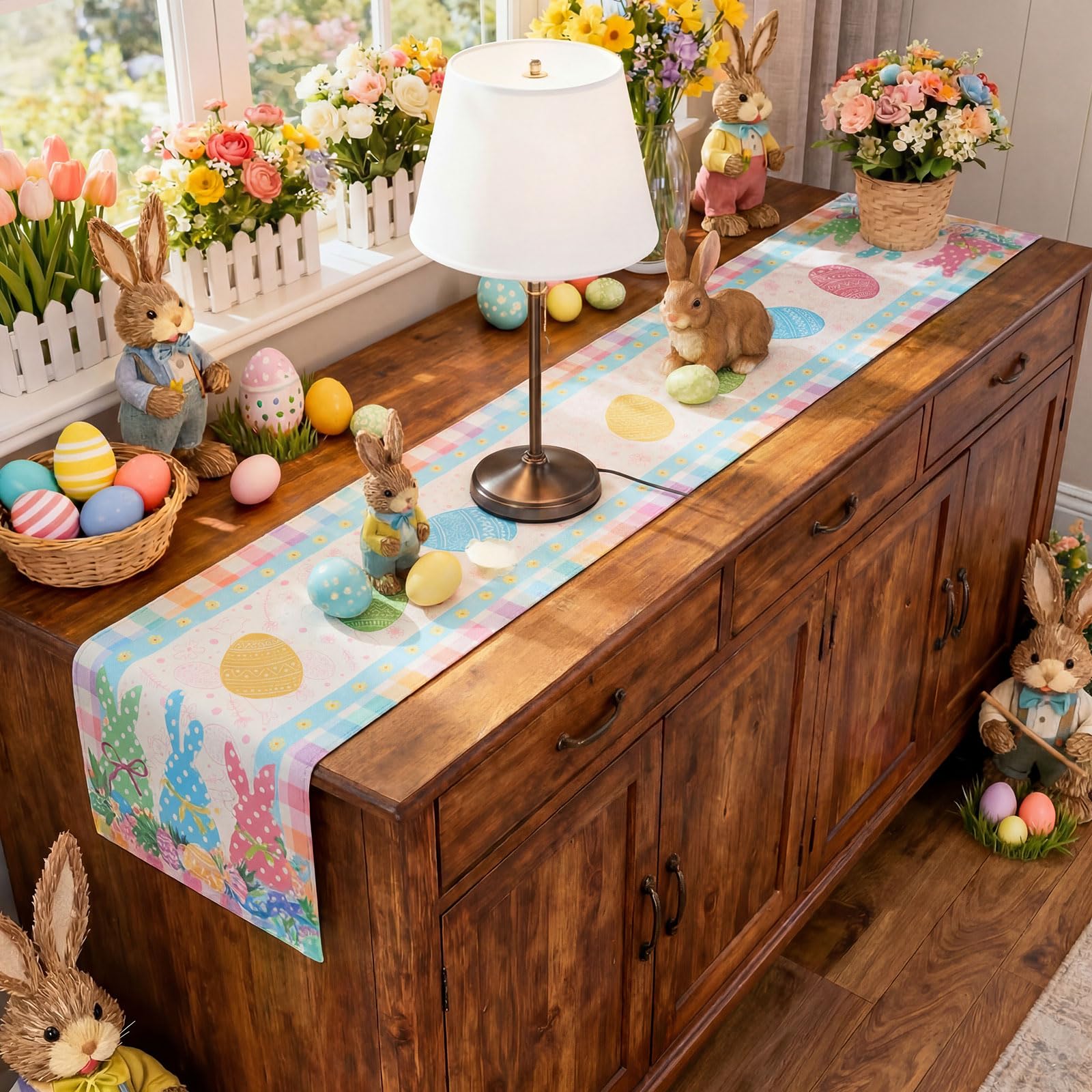 Easter table decor linen runner for dining and mantel