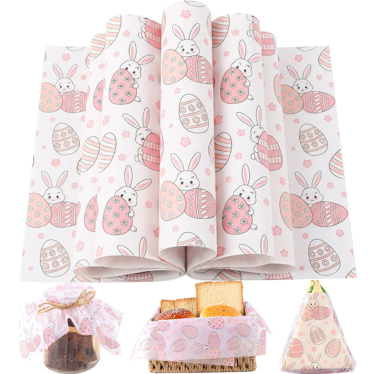 150 sheets Bunny Eggs Wax Paper for Food pastel plaid design