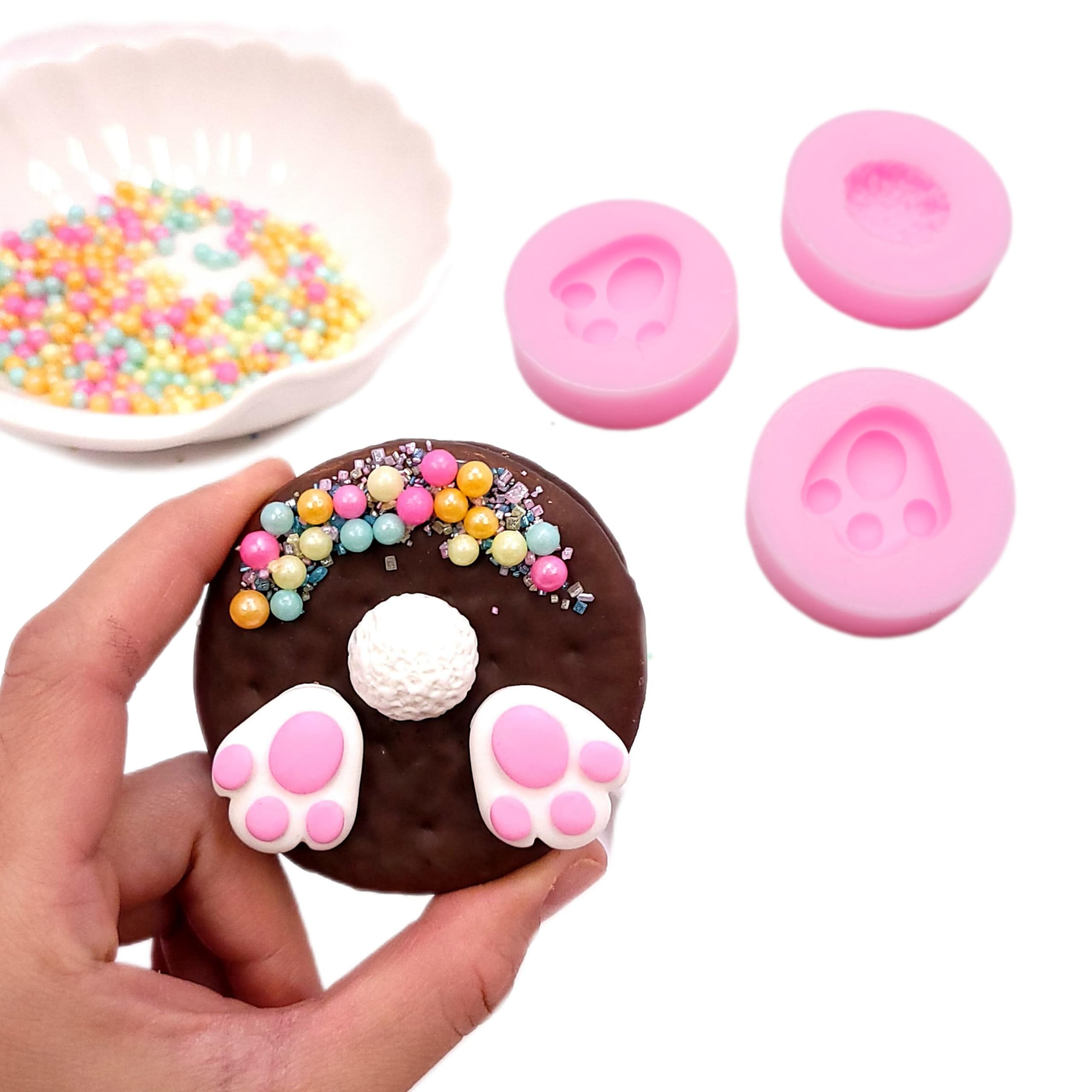 Bunny Paw and Tail Silicone Molds Bundle with 2 bunny paw molds and 1 bunny tail mold