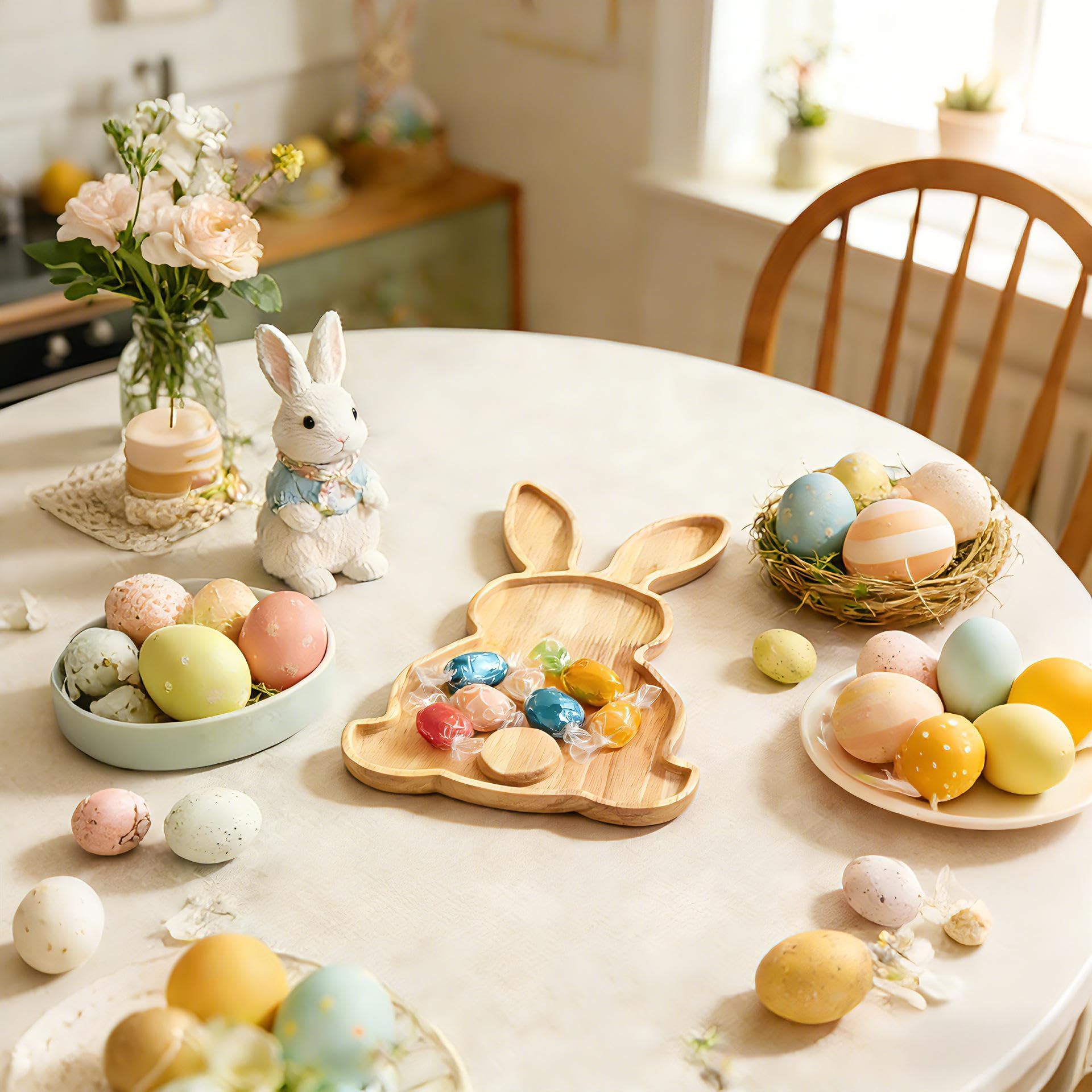 Bunny serving tray wood on rustic table setting