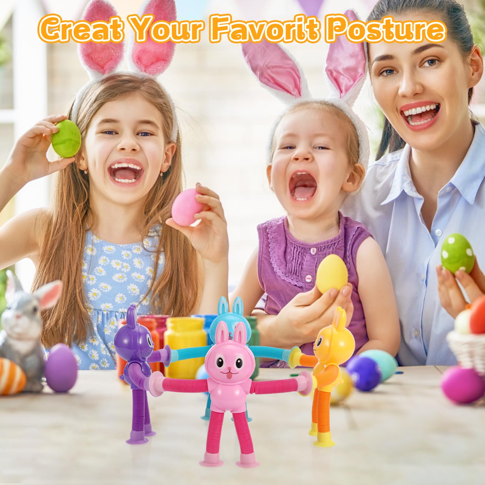 Bunny travel toys with suction cups on a surface